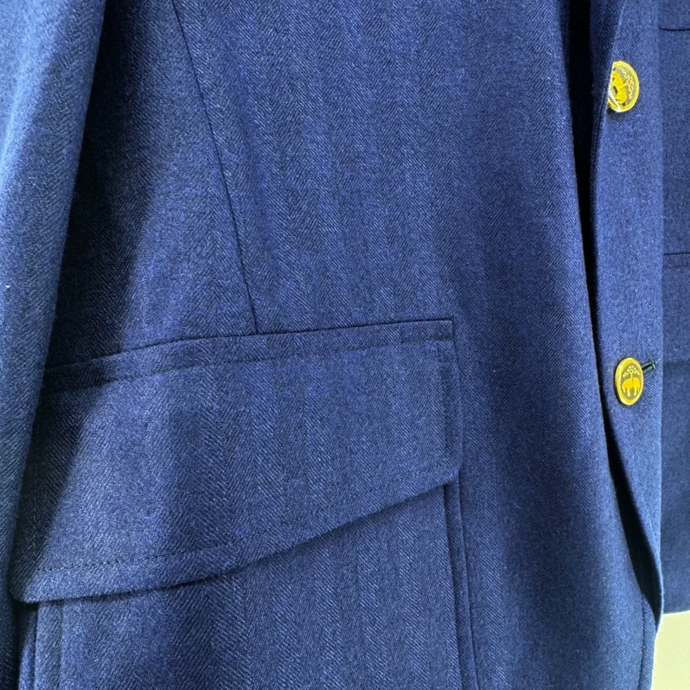 Brooks Brothers Blazer Mens 40S Navy Blue Cashmere Gold Crest Button Tailored
